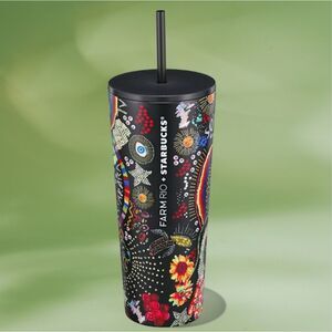 NWT Starbucks X Farm Rio Borogodo 24 Oz Cold Cup Rainbow Tropical Ltd. Edition